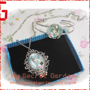 Vocaloid Miku Hatsune 初音ミク anime Cabochon Necklace and Bracelet Set